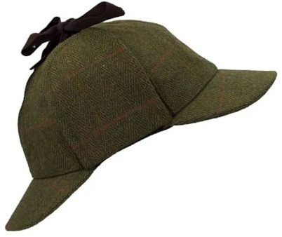 Walker & Hawkes - Unisex Deerstalker-Mütze aus Tweed - Sherlock-Stil - Dunkles Salbeigrün - XXL