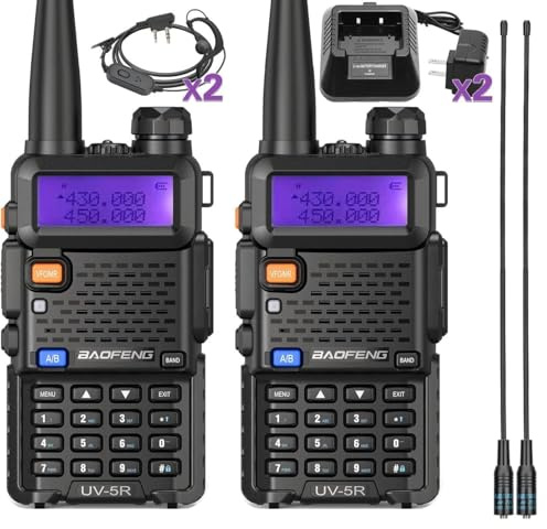 BAOFENG UV-5R Ham Radio Long Range UV5R Dual Band VHF UHF Rechargeable Walkie Talkies for Adults Handheld Two Way Radio with Earpiece AR-771 Full Kit for Camping Hunting Survival Gear,2Pack