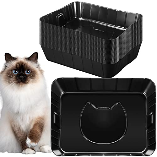 Bokon 25 Count Disposable Litter Box for Cat, Large Disposable Litter Tray for Travel Home Durable Portable Plastic Kitty Litters Boxes Leak-Resistant Easy-Grip Rim, 15.7 x 11.8 x 3 Inches(Black)