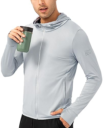 Veste de Course à Pied pour Homme Protection Solaire UPF 50+ UV Zippée Jakcets de Sport Légères manches longues Respirant Chemise avec Trous de Pouce pour Fishing Voyage Randonnée Cyclisme