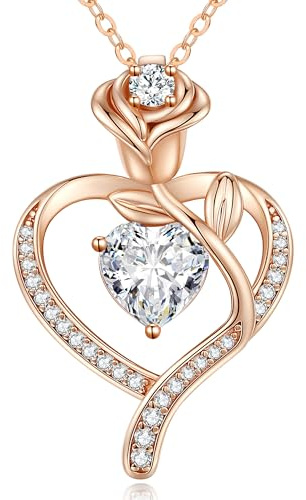 CDE Collana Donna Collana Cuore in Oro Rosa Gioielli Donna, 925 Sterling Silver Collana Pendente Anniversario Compleanno San Valentino Regalo di Natale per donne Moglie Mamma Fidanzata (Oro Rosa 04)