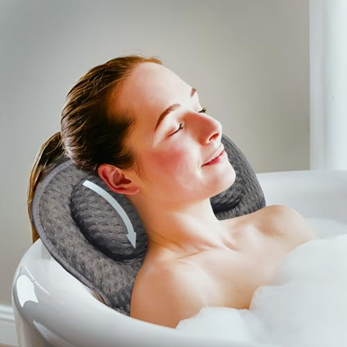 Badewannenkissen aus weichem Memory-Schaum, rutschfest, für Nacken und Rücken, mit 4D-Belüftung und 6 Bechern, Grau (Butterfly Grau)