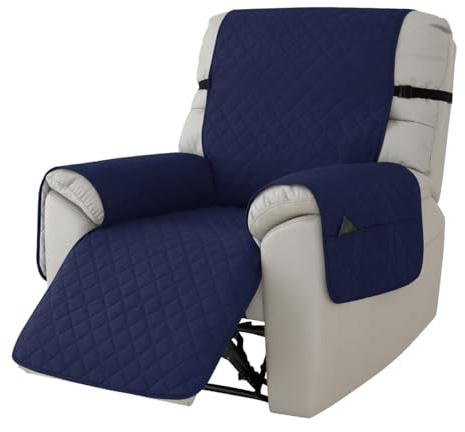 Highdi Waterproof Recliner Chair Cover Navy Blue, 1 Seat Recliner Chair Covers with 6 Side Pockets | Non-slip Armchair Sofa Cover Slipcover | Furniture Protector with Adjustable Straps