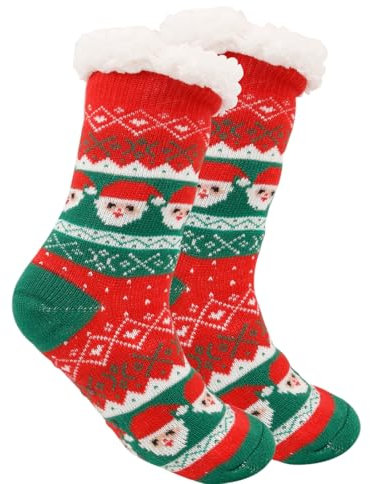 Chausson chaussette femme, chaussettes chaussons femme, Femmes Chaussettes Pantoufle Anti-glissement Chaudes Chaussettes d'hiver épais, Chaussettes chaudes style Noël (le père Noël)