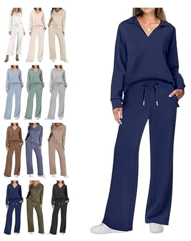 BQLFPOIHP Constituent Clothing,Constituent Travel Outfit,Women's 2 Piece Sets Outfits Casual Long Sleeve Sweatsuits Sets(Dark Blue,L)
