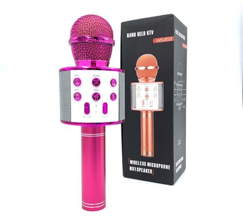 Juinteo Single Karaoke Mic, Microphone for Kids Adults, Wireless, Bluetooth, Portable Speaker, Voice-Changing Effect, Karaoke Machine, Home KTV Player, iOS and Android Supported (Pink)