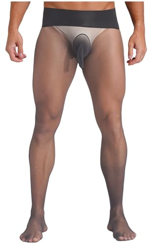 Freebily Hommes Collants Ultra-fins Extensibles Taille Haute Transparents Leggings Sans Couture Sous Vêtements De Nuit Stretchy Pantyhose Stockings A Gris Foncé Taille unique