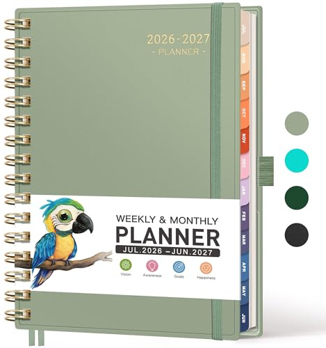 RETTACY Academic Planner 2026-2027, Weekly and Monthly, July 2026 - June 2027, Medium Size (5.7 x 8.3), Calendar, Agenda, 12-Month Tabs, for Student, Teacher, School (Light Green)