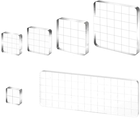 6 Pcs Acrylic Stamp Block Acrylic Blocks for Stamping Clear Tools Decorative Stamp Blocks with Grid and Grip Scrapbooking Craft Making, Decorative DIY Essential Stamping Tool 6 Sizes