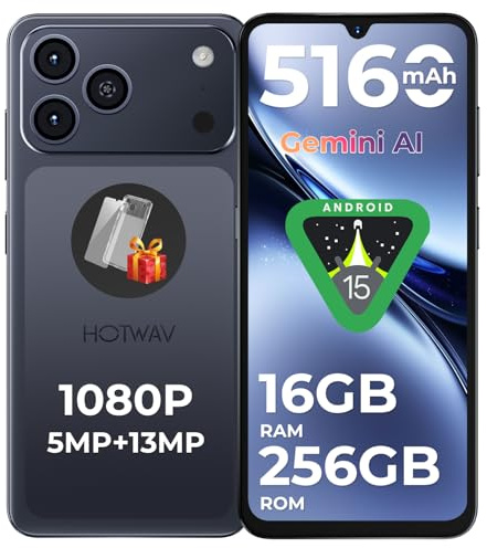 HOTWAV A17 Pro Max 2026 Handy ohne vertrag 6,75 HD+, 16GB+256GB/1TB TF Android 15 Smartphone Ohne Vertrag, 5160mAh Akku Quick-Charge, Dual SIM 4G Handys,Fingerabdruck/Face ID/Gemini AI/GPS/OTG