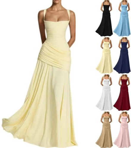 Robe de demoiselle d'honneur longue pour femme, robe de soirée avec lignes A, plissée, en mousseline, robe de soirée élégante, pour mariage, robe de mariée, sans manches, robe de remise des diplômes