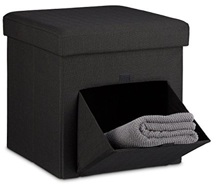 Relaxdays Faltbarer Sitzhocker, Leinen, Sitzwürfel, Aufbewahrungsbox mit Klappe, abnehmbarer Deckel, Sitzcube, stabil, Fußablage, HxBxT 38 x 38 x 38 cm, schwarz