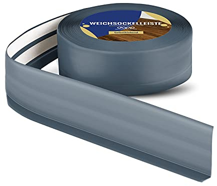 DQ-PP mjuk sockellist | 20 m | grafit | 50 x 15 mm | PVC | självhäftande | böjvinkel fotlister gummilist golvlist vinkelprofil slutremsa golvlist