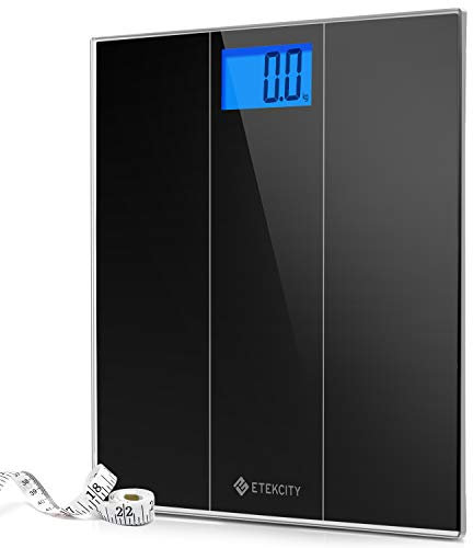 Etekcity Digital Body Weight Bathroom Scale with Step-On Technology, 400 Pounds, Body Tape Measure Included, Elegant Black (12 inch x 12 inch upgraded Platform)