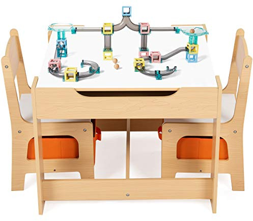 DREAMADE 3 Pezzi Set di Mobili Tavolino con 2 Sedie per Bambini in MDF, Carico Sedia 50 kg