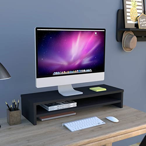 Henor Soporte Monitor de Madera con Estante Intermedio 82 x 26.5 x 16 cm. Soporta 50 Kg. Grafito