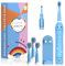 Kids Sonic Electric Toothbrush, Rechargeable Toothbrush for Children, Sonic Toothbrush for Boys Girls Age 3-12 with 30s Reminder, 2 Mins Timer, 6 Modes, 4 Brush Heads, Wall-Mounted Stand, Blue