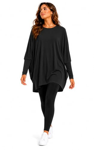Van Der Rich ® - Abito Casual Oversize a Tunica a Maniche Lunghe Taglia Unica - Donna (Nero, TU)