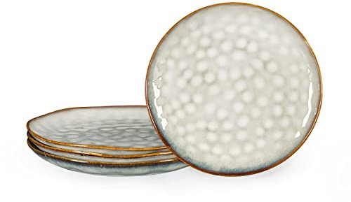 Henten Home Kuchenteller Steingut, 4er Kuchen-Teller Porzellan, Geschirr für 4 Personen, Dessert Teller für Mikrowellen und Spülmaschinenfest - 21cm