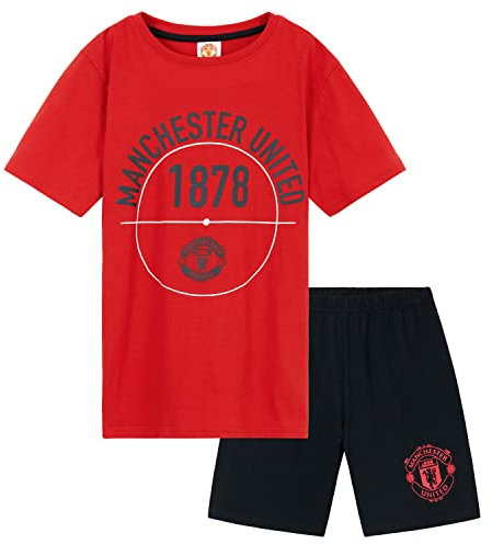 Manchester United F.C. Boys Short Pyjamas Set, Breathable Lounge Wear - Man United Gifts for Boys (Red/Black, 9-10 Years)