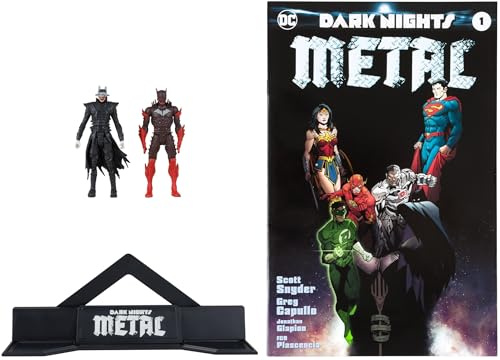 DC Direct - Figura de Juego 3 con cómic, 2 Unidades, Wave 1, Batman Who Laughs & Red Death (Dark Nights Metal #1)