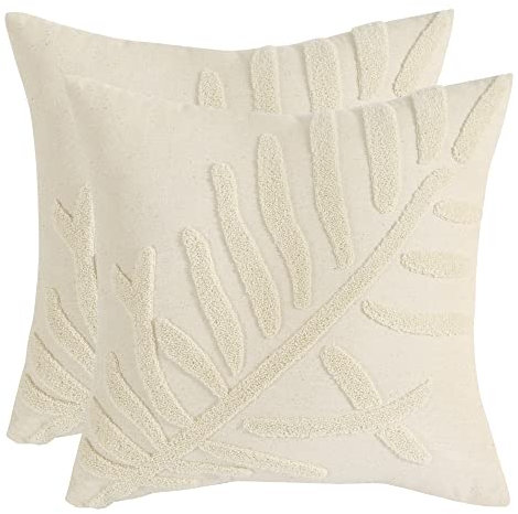 Tosleo 2er Set Kissenbezüge Blatt Stickerei 45 x 45 cm Blume Garten Baumwolle Dekorative Kissenhülle Zierkissenbezüge für Sofa Schlafzimmer Wohnzimmer Sofakissen Couchkissen