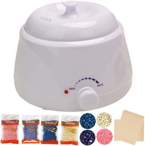 Wachswärmer Wachs Haarentfernung Waxing Set Wax Maschine Wachsmaschine Enthaarung Set Wachsgerät Wachs Maschine Wachsgerät Haarentfernung Set mit 4X100g Wachs, 20 Holzspateln,für Achsel,Bein, (Weiß)