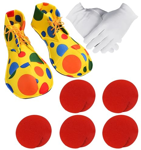 DHSBGWSX Juego de Disfraz de Payaso de 7 Piezas - Zapatos, Guantes, Nariz y Accesorios para Fiestas de Halloween y Cosplay
