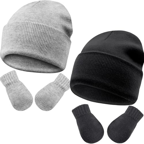 DRESHOW Toddler Beanie Kids Invierno Sombreros de Punto con Guantes Set Bebé Niño Pequeño Invierno Cálido Gorro de Punto con manopla para 3 Meses - 24 Meses Niñas Niños