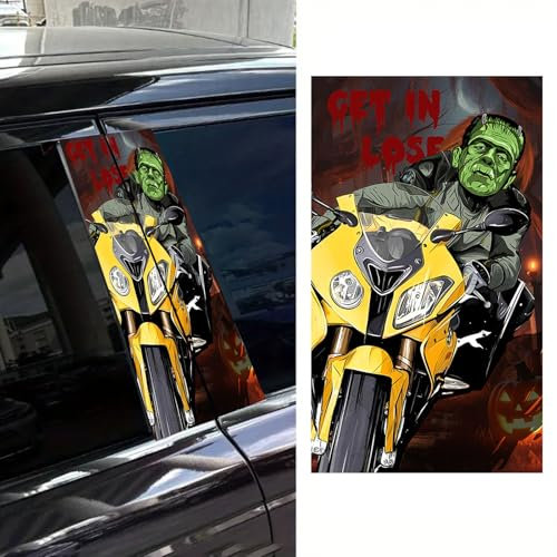 Nouiroy Horrorfilm-Aufkleber für Auto, B-Säule, gruseliger Horror-Film-Thema, Auto-B-Säule, DIY-Aufkleber, lustig, gruselig, selbstklebend, Vinyl-Aufkleber, glänzende Aufkleber (grünes Monster)