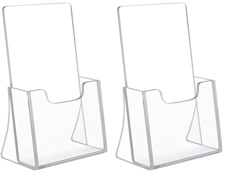 Rarapop A6 Acrylic Brochure Holder Freestanding Leaflet Holder Clear Countertop Acrylic Literature Holder Plastic Flyer Display Stand for Magazine, Pamphlet, Booklets, Menu, Journals, 2 Pack(A6)