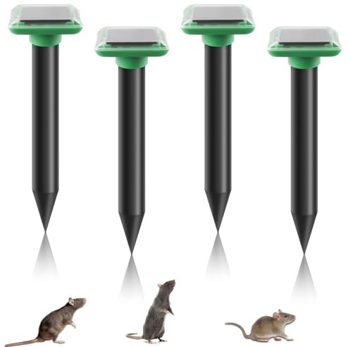 Lot de 4 répulsifs solaires Anti-Taupes, Repulsif Ultrason Souris et Rats, Répulsif Contre Les Taupes, Répulsif Souris Solaire, pour repousser Les Taupes et Les écureuils dans Les pelouses(Vert)