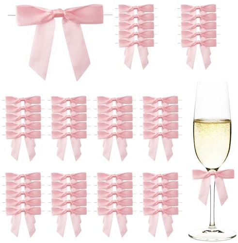 Lot de 50 nœuds en satin pour travaux manuels, baptême, anniversaire, mariage, artisanat, carte, emballage cadeau, bricolage (rose)