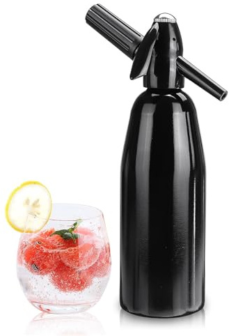 Sparkling Water Maker, 1L Soda Siphon, Aluminum Soda Makers for Home, Portable Water Maker for Soda Water, Cocktails or Soda Water, Use 8 gram CO2 Cartridges(Not Included) (Black)