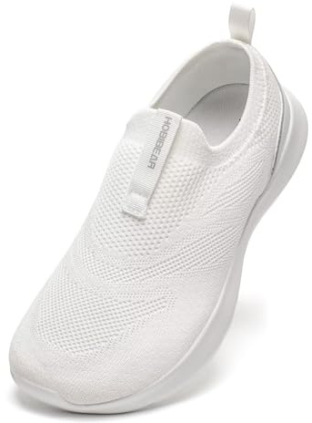 HOBIBEAR Chaussures de marche pour homme et femme | Large boîte à orteils | Baskets à enfiler, Tout blanc, 39 EU Large