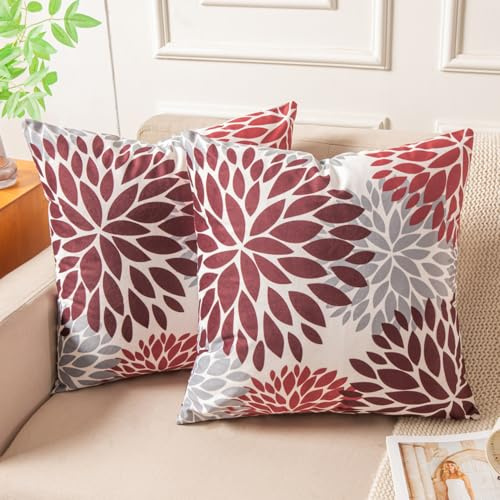 Miuyunya Set med 2 örngott sammet soffkuddar 40 x 40 cm Gris färgglada kuddfodral Noel vinröd dahlia blomma modern dekoration örngott för vardagsrum sovrum balkong