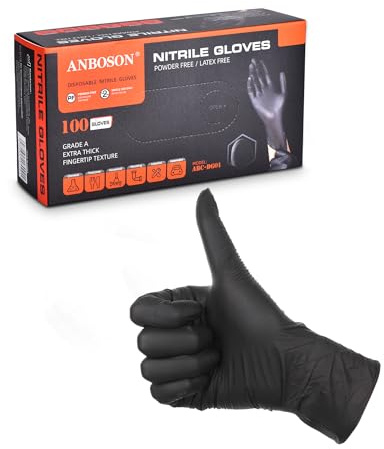 ANBOSON Nitrile Gloves ASTM D6319 - Food Handling - Powder Free and Latex Free 4 Mil Thickness Disposable Gloves for Food Preparation, Cooking, Baking, Grilling - Large, Black of 100 Pcs