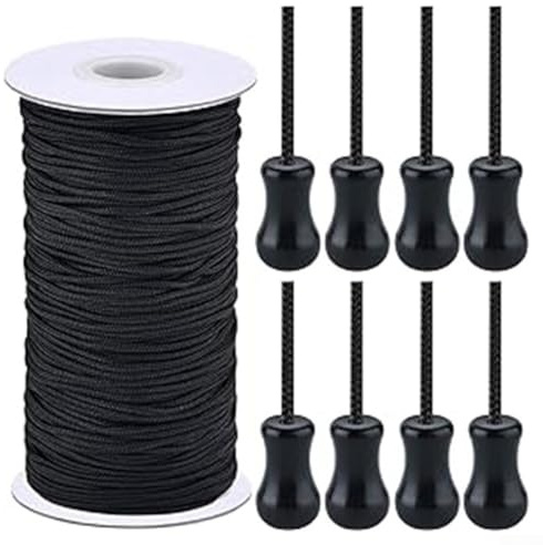 Gdfnmogo Cordón negro de 1,8 mm para persianas verticales, cable de repuesto de 10 metros con 8 accesorios y reloj de madera, kit de reparación de persianas venecianas para mejoras del hogar