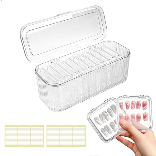 Nagel Förvaringslåda Set, Nagelförvaringslåda Består av 12 Lådor för Press on Nails (8,5 × 8,5 cm), 90 Nagelremsor och Stor Förvaringslåda, för att Ordna och Presentera Nageltillbehör