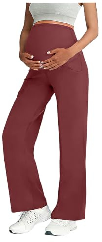 Pantalon de grossesse pour femme - Pantalon de grossesse basique ample - Jambe droite - Avec poches - Pantalon de grossesse - Taille haute - Pantalon de yoga