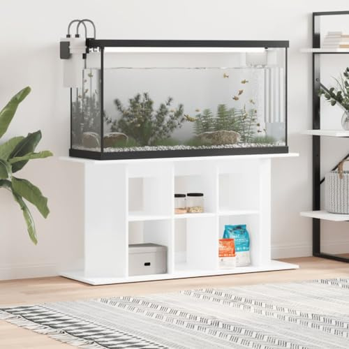 Hoopleep High Gloss White Aquarium Stand, 120x40x60 cm Engineered Wood Fish Tank Cabinet with Storage, Modern Terrarium Display for Living Room