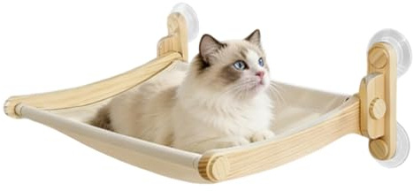 Kattfönsterstol för inomhusbruk med sugkopp, enkel montering kattunge abborre, kraftig trä säng, katthängmatta för fönster, för husdjur inomhus lägenhet vardagsrum vägg sovrum hörn