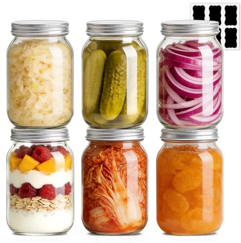 ComSaf Mason Jar de Cristal 960 ml Pack de 6 con Tapa para Conservas
