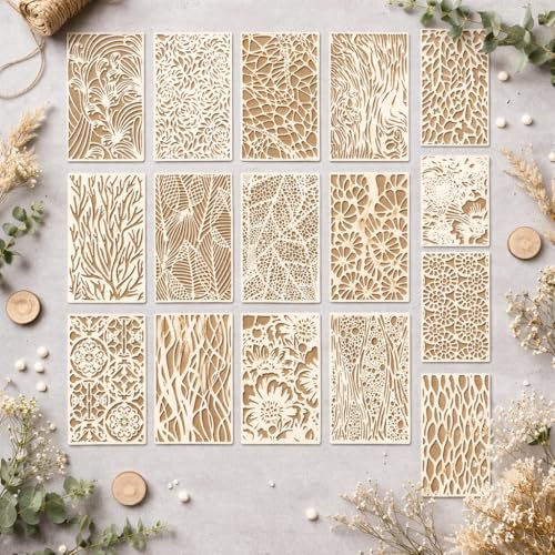 16 Stück Kunststoff Schablonen Set, Wiederverwendbare Geometrische Malschablonen, Abstrakte Schichtschablone, für DIY, Möbel, Holz, Boden, Scrapbooking, Handwerk