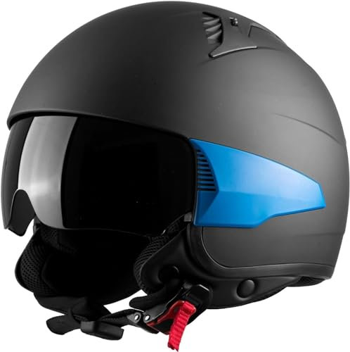 Westt Jethelm Motorradhelm Herren Damen mit Visier getönt Mopedhelm Halbschalenhelm Chopper Mofa Helm Motorrad Retro Stil Rollerhelm Roller Scooter, matt schwarz, ECE DOT Zertifiziert, S 53-54 cm