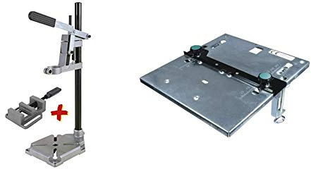 Wolfcraft 3406301 Soporte de taladro con columna redonda + mordaza de regalo, 160 x 230 x 500 mm PACK 1 + 6197000Mesa para sierra de calar (CE) 320 x 300 mm