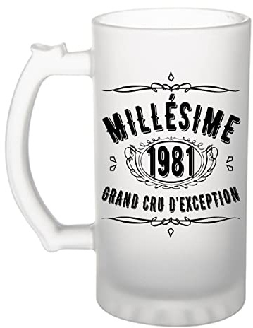 Planetee Chope de bière 1981 anniversaire 44 ans | Verre à bière Pinte idée cadeau original | Imprimé en France