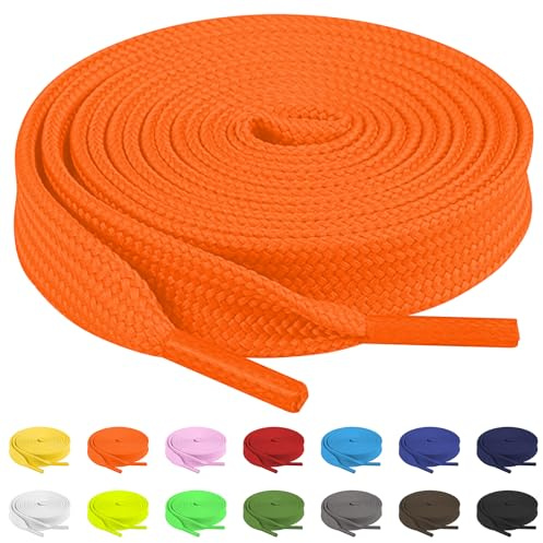 TBOC Lacets Chaussures Plats Lacet Fluor Orange Plat [120 cm] Chaussures Baskets Patin Sport | Compatible avec Converse Nike Air Force Adidas Stan Smith Puma Timberland Vans pour Enfant Adulte