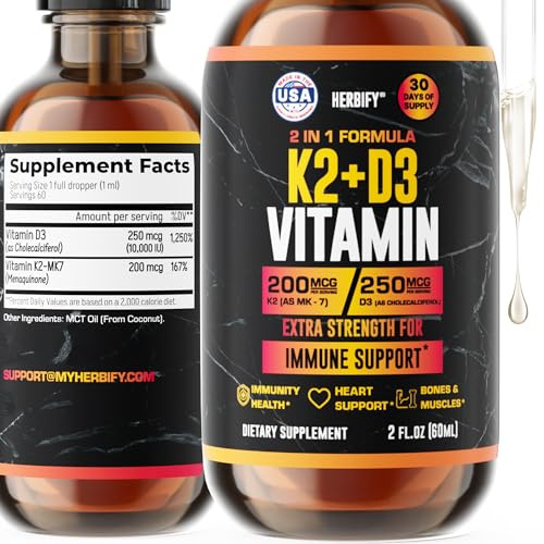 Vitamin D3 K2 Drops – Liquid Vitamins for Women, Men & Teen - Bone Strength Supplements - D3 K2 Mt Vitamins for Immune Support & Heart Health - Vitamin D3 10000 Iu Liquid K2 Drops – 2 oz
