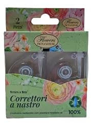 Pigna, Confezione 2 correttori a nastro, correttore bianco, NATURE FLOWERS